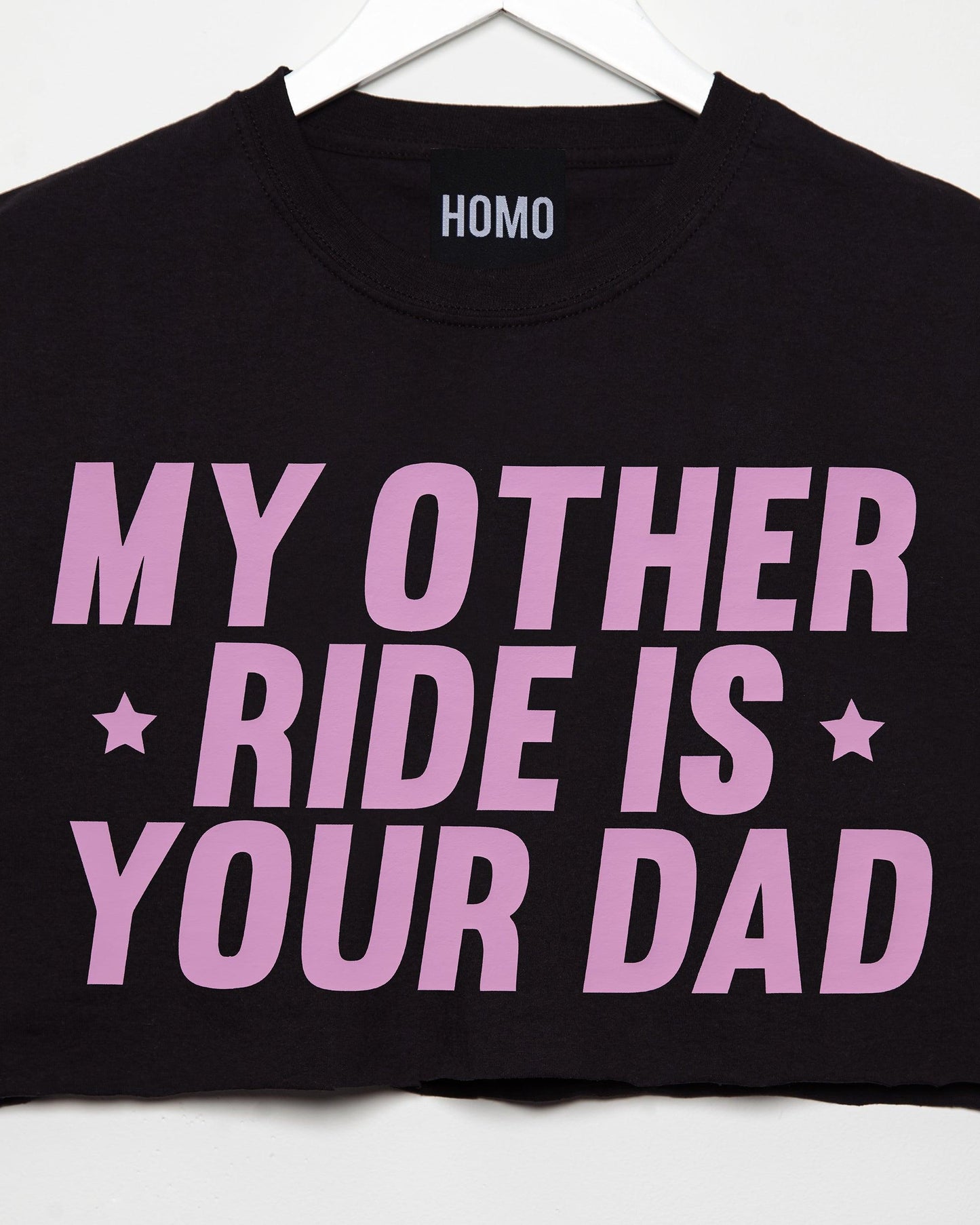 My other ride is your dad, pink on black - Sleeveless crop-top.