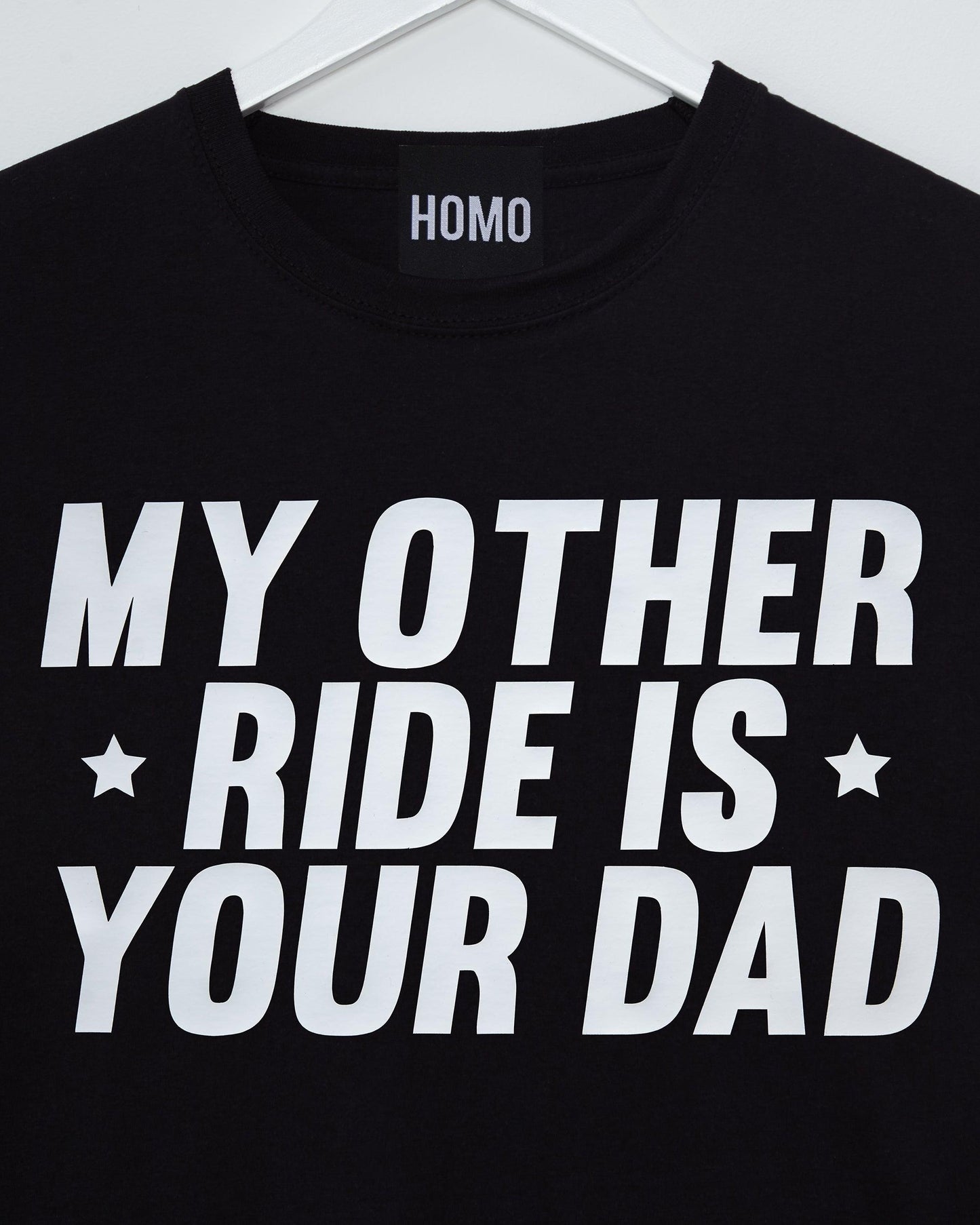 My other ride is your dad, glossy white on black - tee