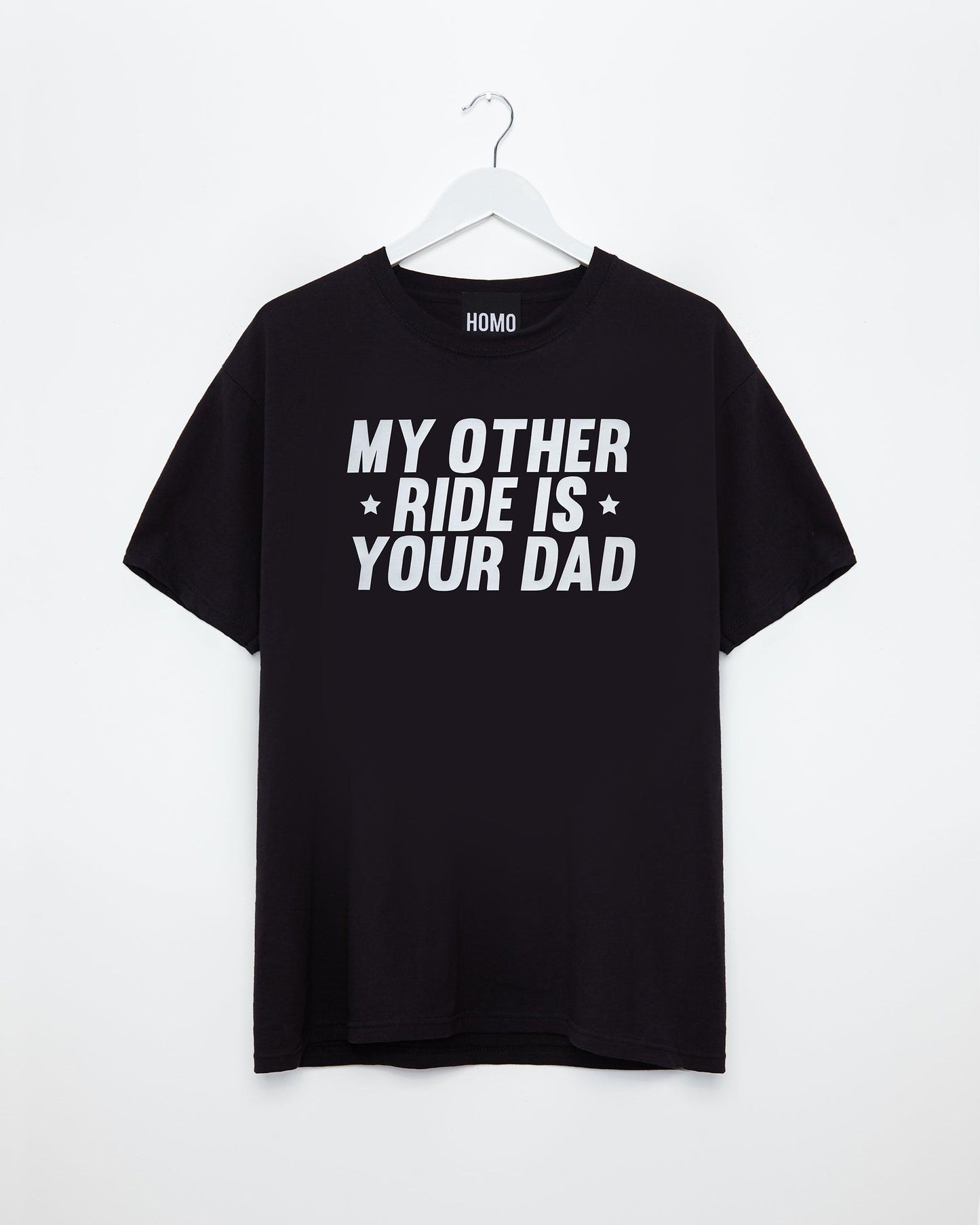 My other ride is your dad, glossy white on black - tee