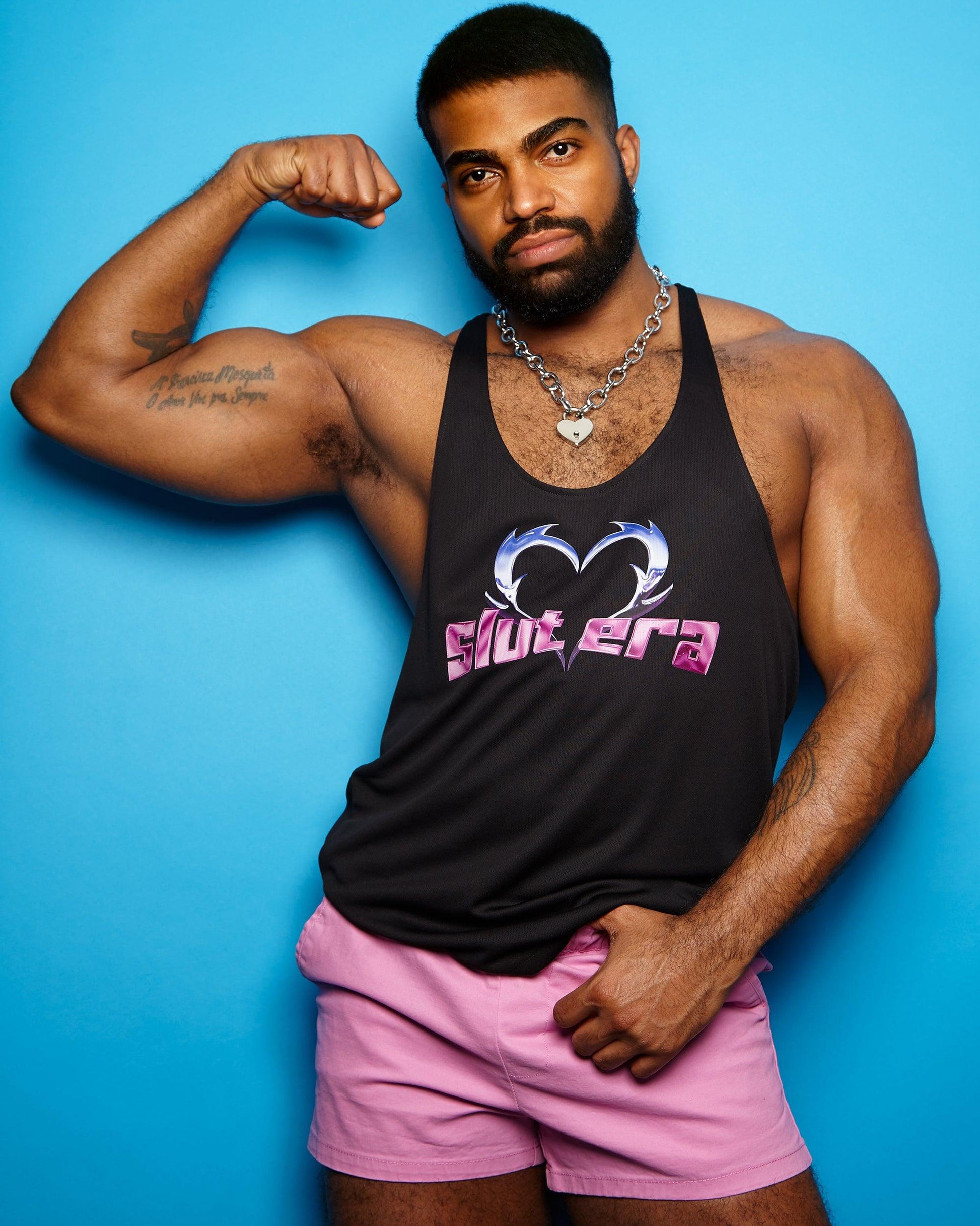 Chrome Y2K: SLUT ERA, chrome and pink on black - tank - HOMOLONDON