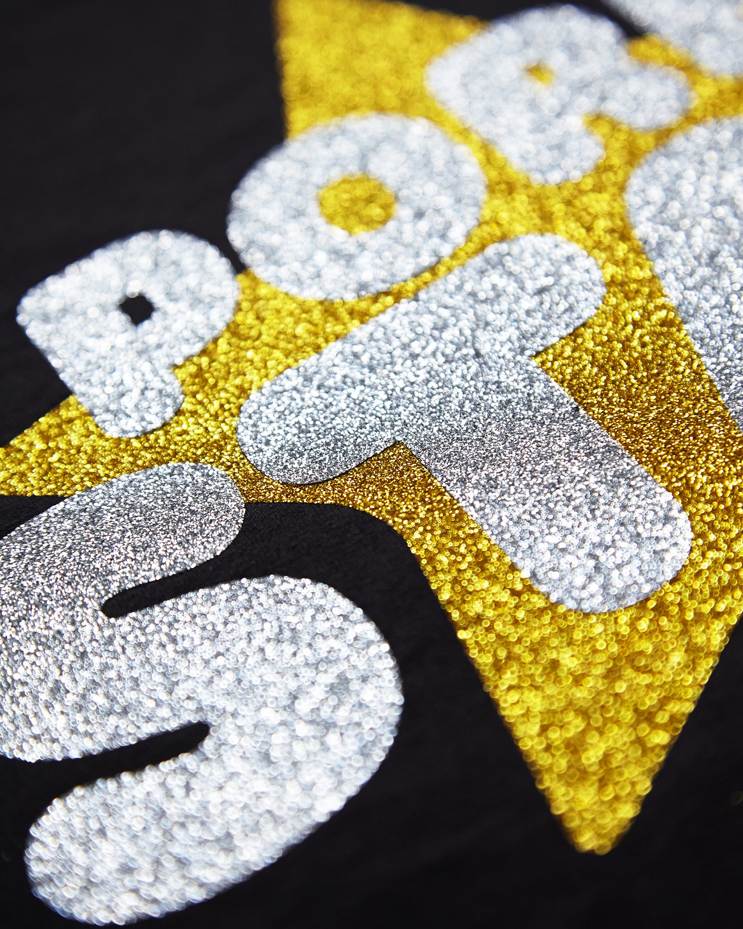 PORN STAR, silver/gold glitter on black - Sleeveless crop-top.