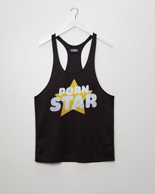PORN STAR, silver/gold glitter on black - Tank