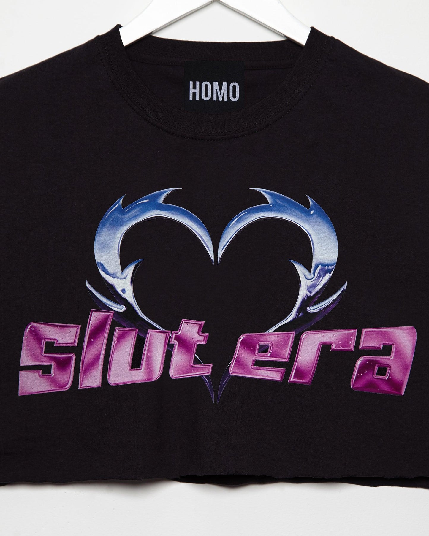 Chrome Y2K: SLUT ERA, chrome and pink on black - mens sleeveless crop top. - HOMOLONDON