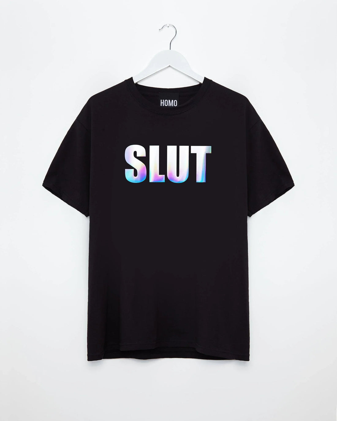 SLUT, hologram on black - tee - HOMOLONDON
