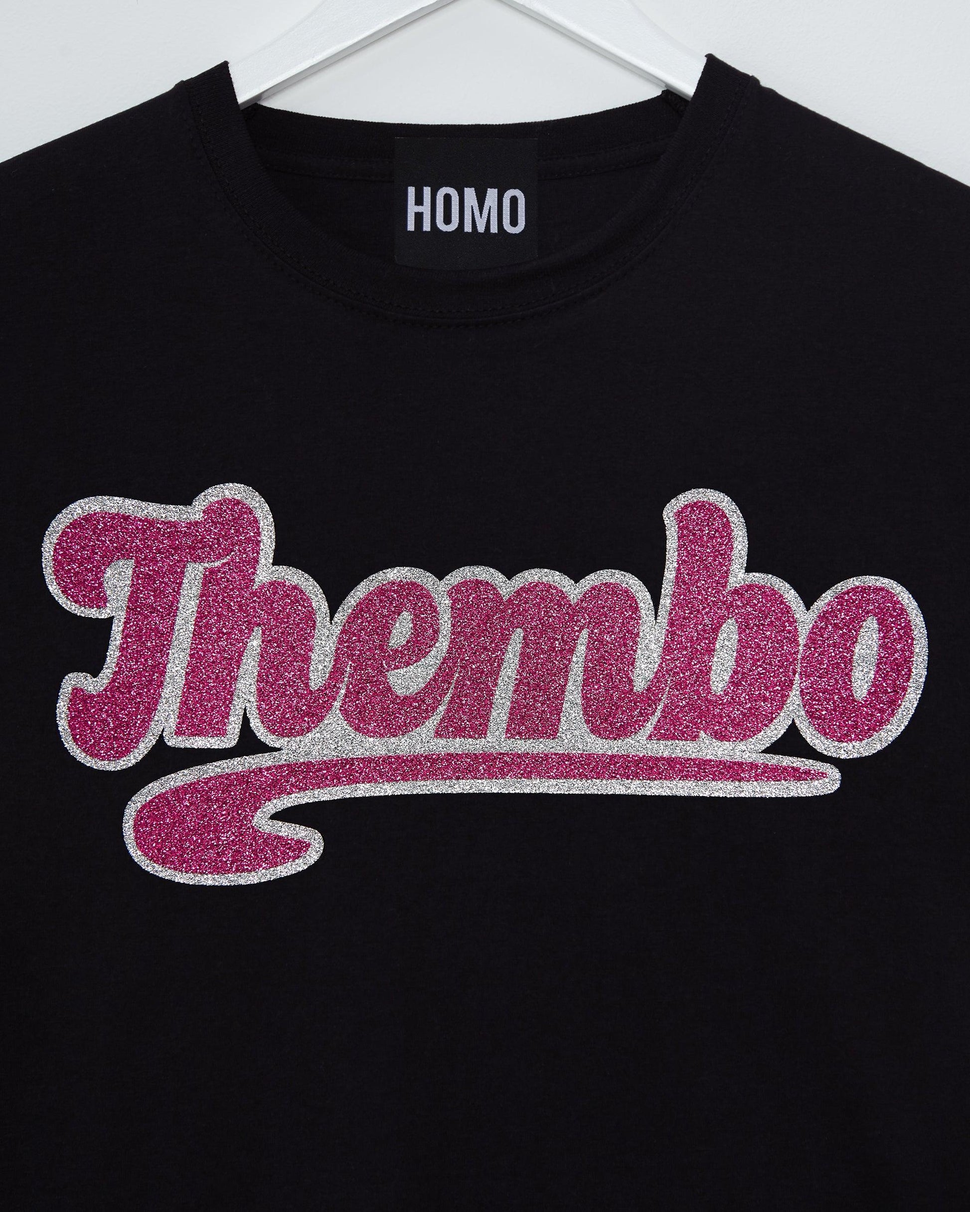 Thembo, pink/silver glitter on black - tee - HOMOLONDON