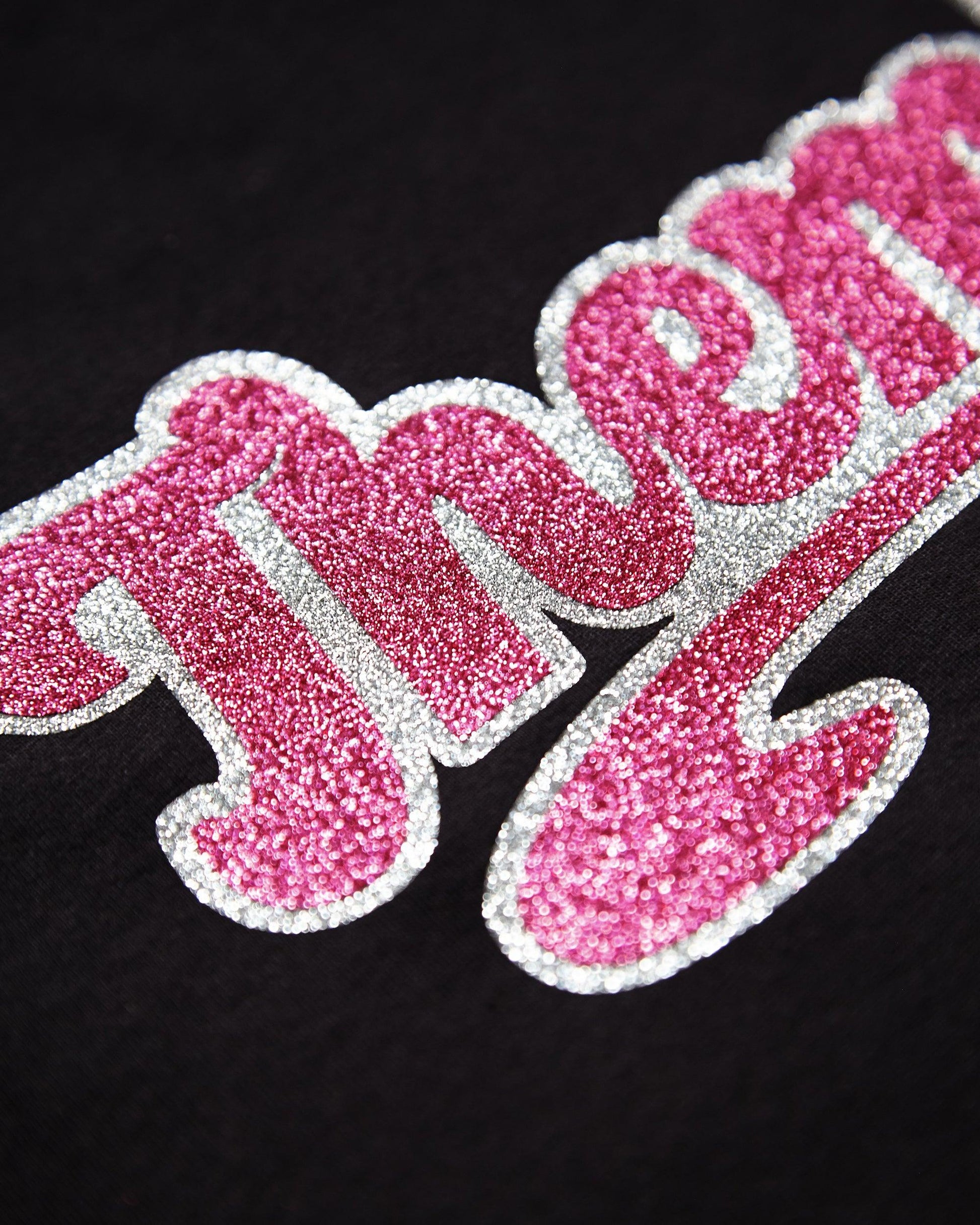 Thembo, pink/silver glitter on black - tee - HOMOLONDON