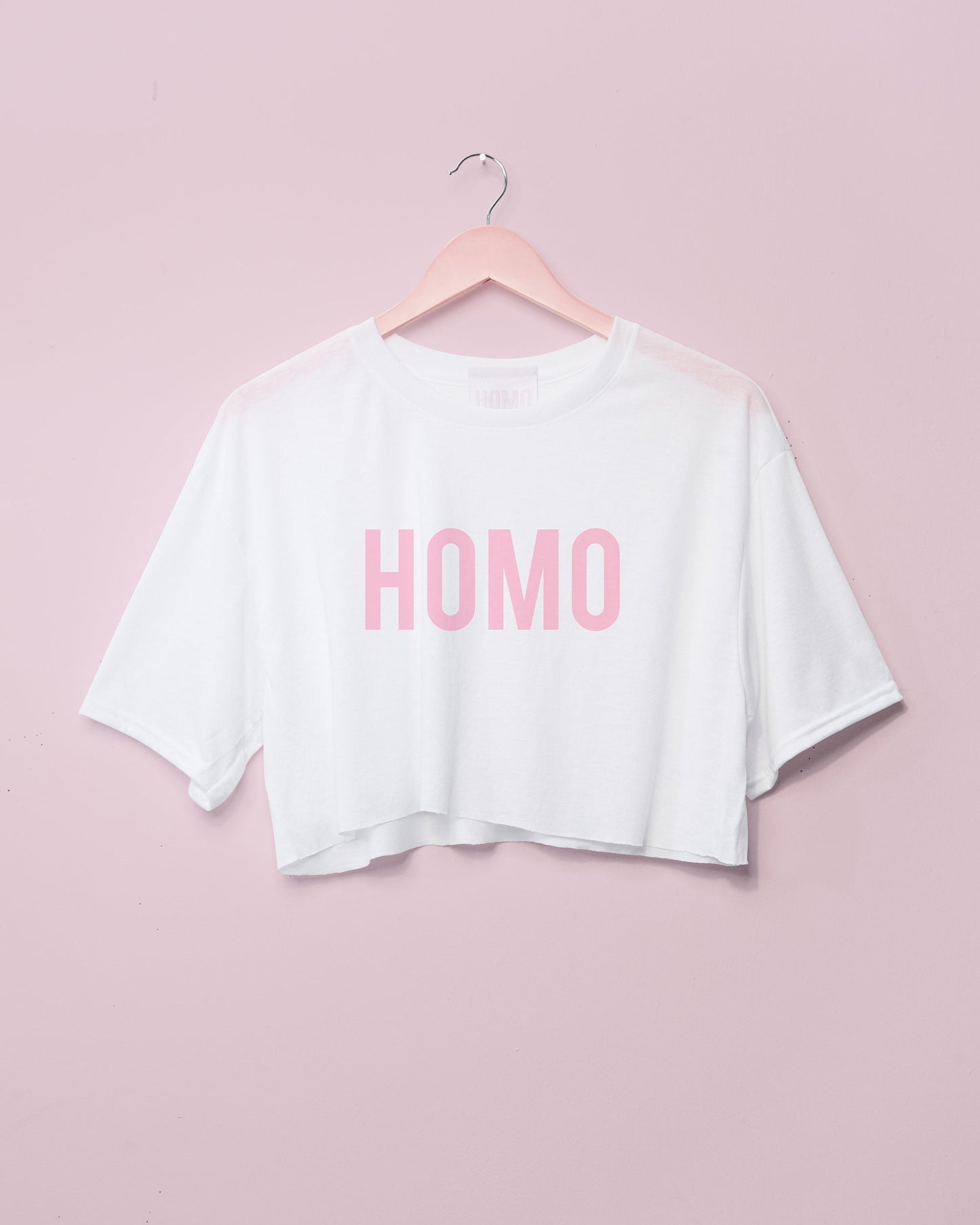 Light Pink HOMO Logo Crop top as seen in KALTBLUT Magazine