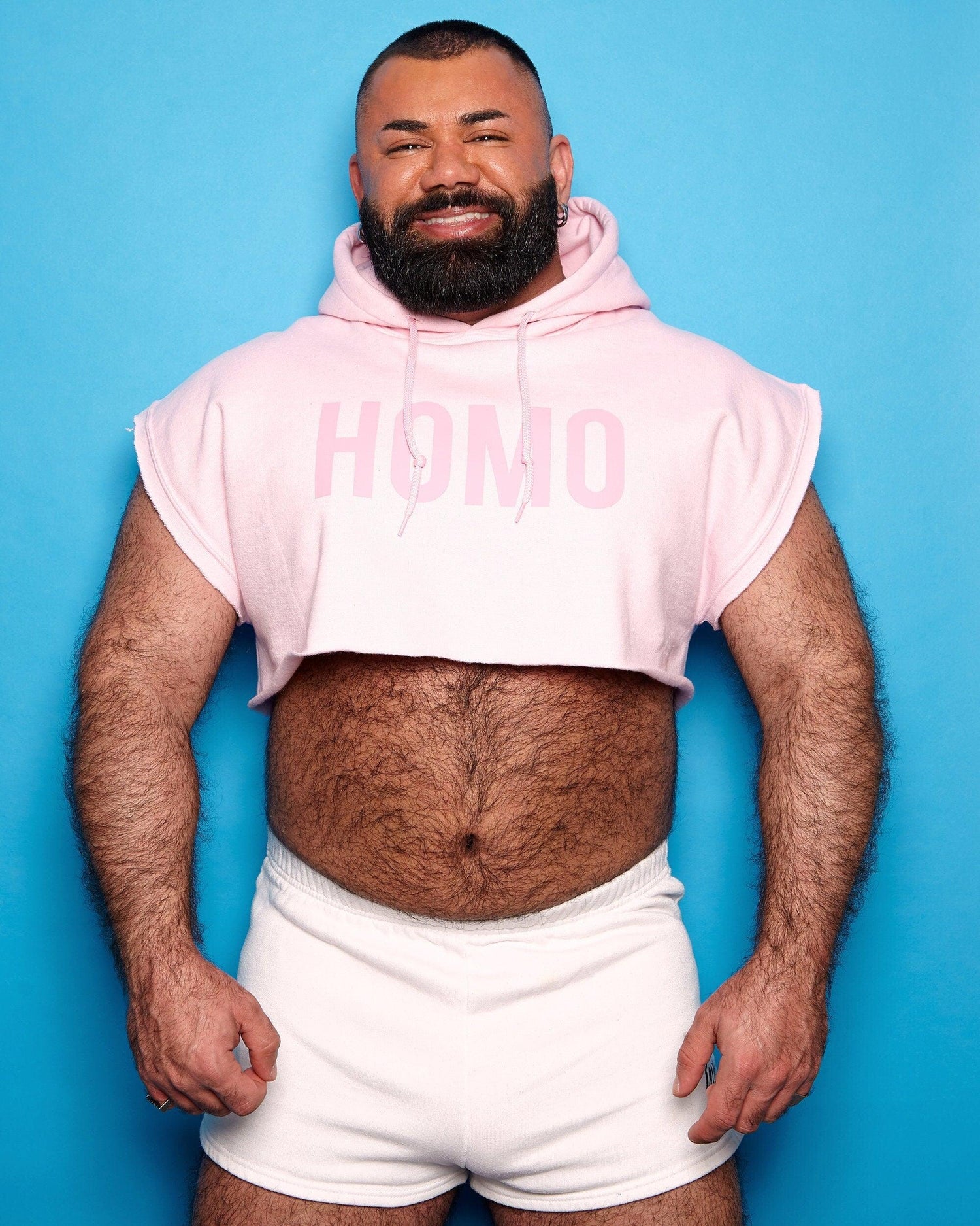 HOMO mens hoodie crop top - Pink on Pink - HOMOLONDON