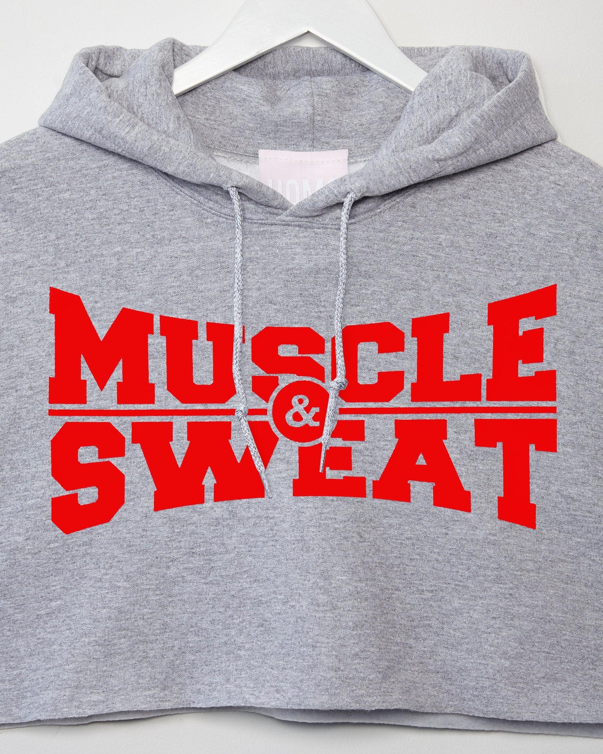 Muscle & Sweat mens hoodie crop top - Red on Grey Marl - HOMOLONDON