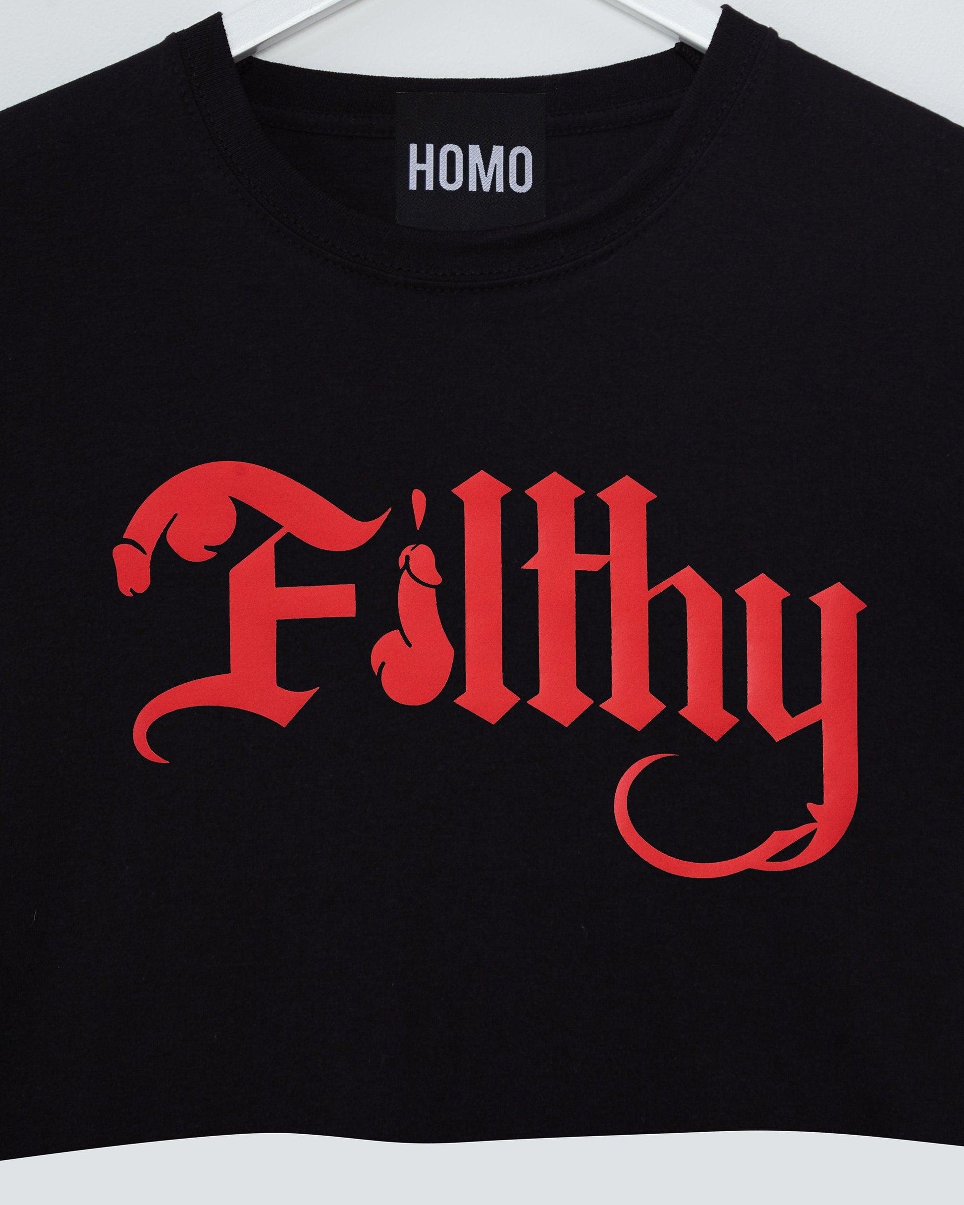 Filthy, red on black - mens crop top. - HOMOLONDON
