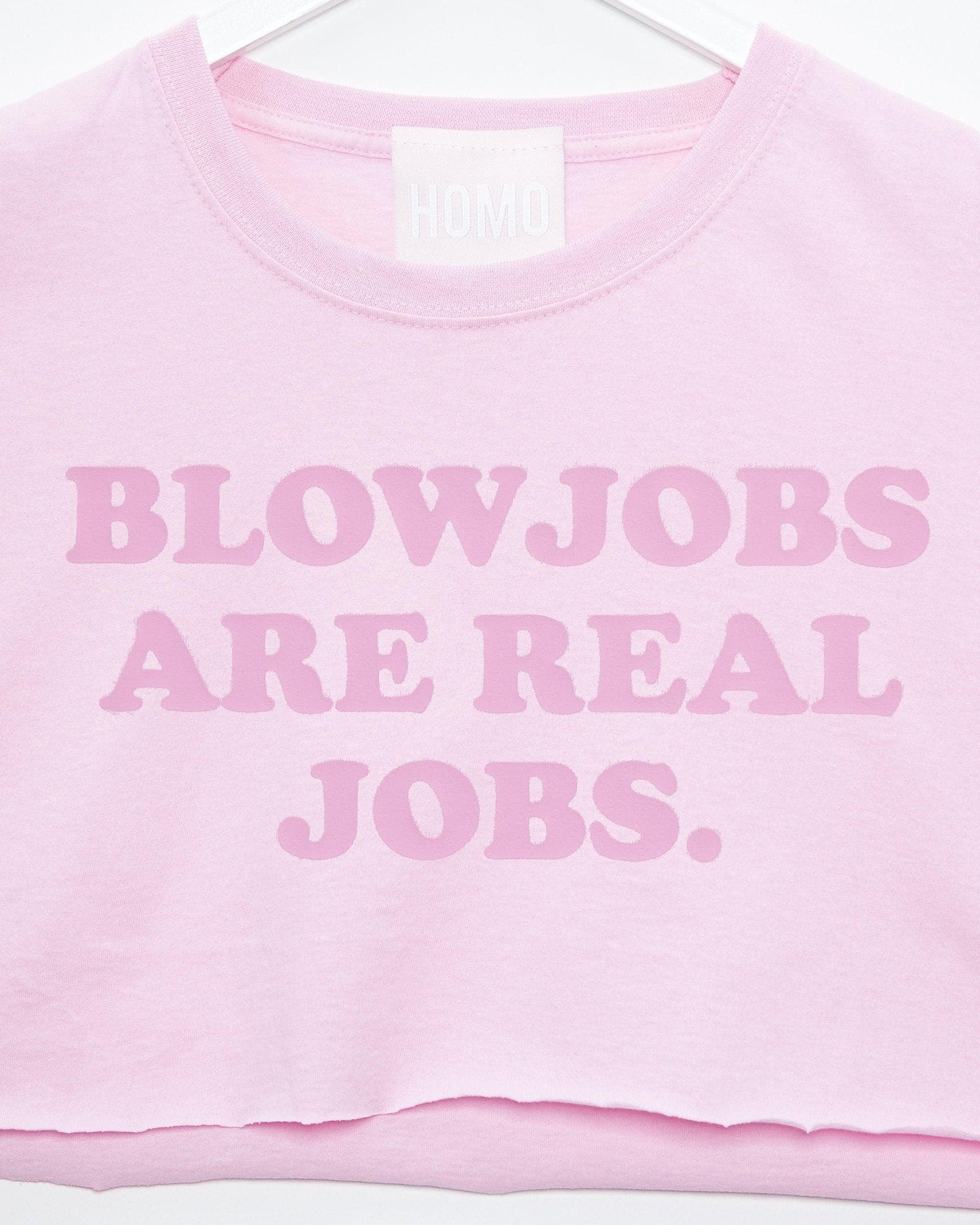 REAL JOBS, pink on pink - mens crop top - HOMOLONDON