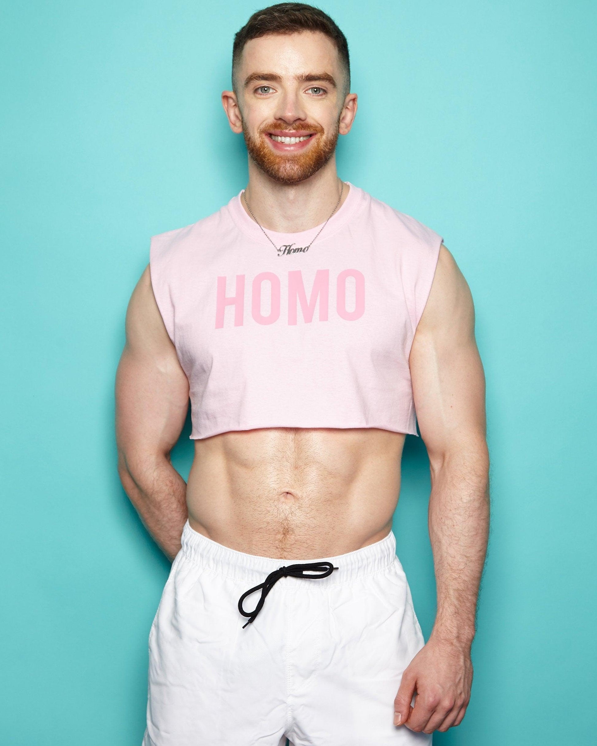 Get the look!! Pink HOMO classic jock & pink HOMO mens crop top set - HOMOLONDON