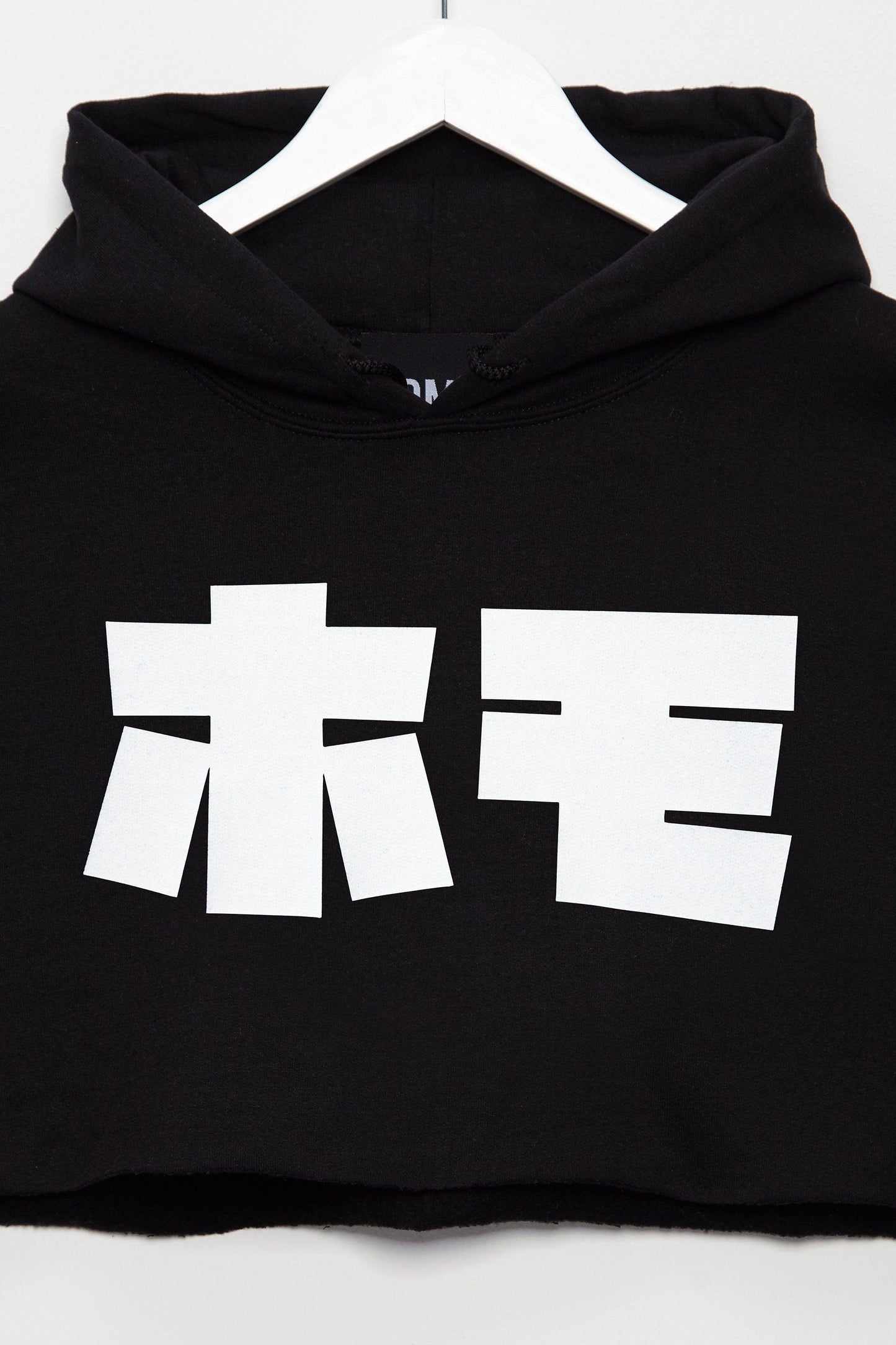 HOMO in Japanese, mens hoodie crop top - White on Black. - HOMOLONDON