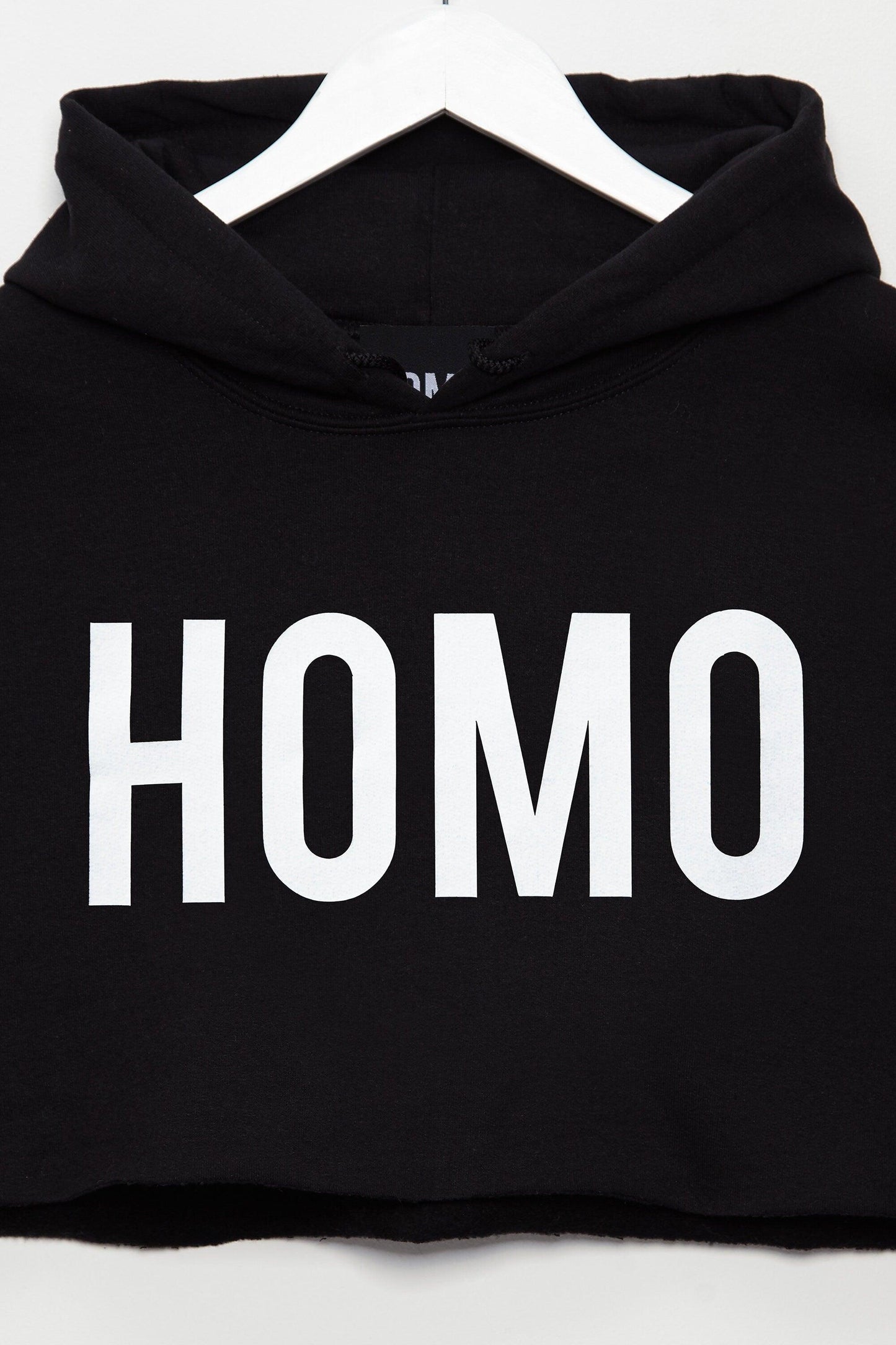 HOMO mens hoodie crop top - White on Black. - HOMOLONDON