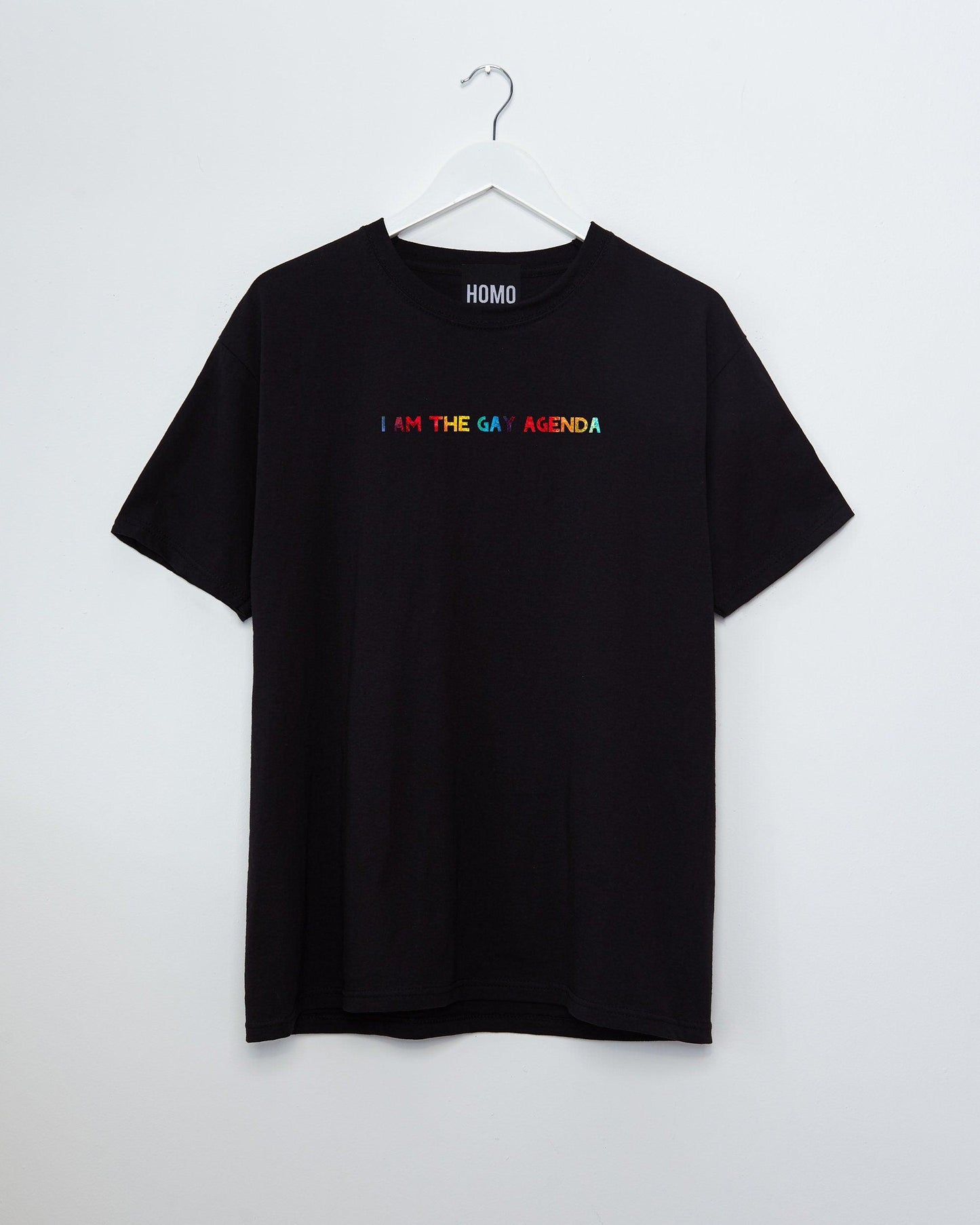 As seen on Married at first sight, I Am The Gay Agenda Tee - Sparkly Rainbow on Black